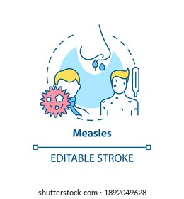 Measles Concept Icon. Viral Sore Throat Cause Idea Thin Line Illustration. Highly Contagious Disease. Fever, Cough, Runny Nose. Vector Isolated Outline RGB Color Drawing. Editable Stroke