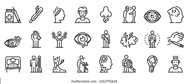 Measles icons set. Outline set of measles vector icons for web design isolated on white background