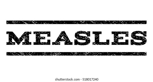 Measles watermark stamp. Text caption between horizontal parallel lines with grunge design style. Rubber seal stamp with unclean texture. Vector black color ink imprint on a white background.