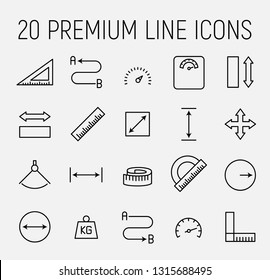 Measuirng related vector icon set. Well-crafted sign in thin line style with editable stroke. Vector symbols isolated on a white background. Simple pictograms