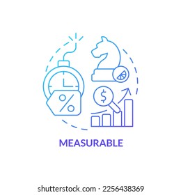Messbares blaues Farbverlauf-Symbol Verfolgung der Ergebnisse der Kampagne. Profitieren Sie von direktem Marketing abstrakte Idee dünne Linie Illustration. Einzeln Umrisszeichnung. Myriad Pro-Fett-Schriftart verwendet