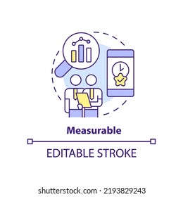Measurable Concept Icon. Advantage Of Digital Advertising Abstract Idea Thin Line Illustration. Quantifiable Result. Isolated Outline Drawing. Editable Stroke. Arial, Myriad Pro-Bold Fonts Used