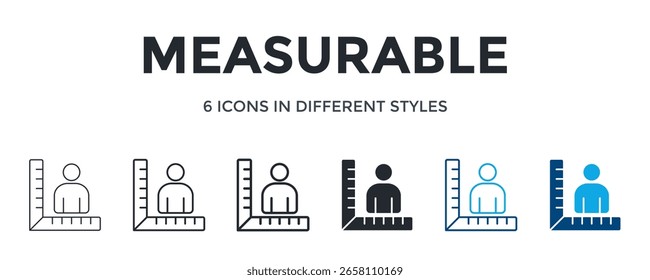 Messbares Symbol in einer anderen Vektorgrafik. Konzipiert in dünner Linie, regelmäßige Linie, fette Linie, Glyphe, Farblinie und Farbe Glyphe Stil kann für Web verwendet werden