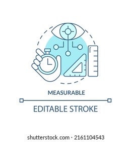 Measurable turquoise concept icon. Biometric data pros abstract idea thin line illustration. Measure individual features. Isolated outline drawing. Editable stroke. Arial, Myriad Pro-Bold fonts used