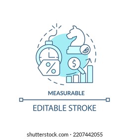 Measurable turquoise concept icon. Tracking campaign. Benefit of direct marketing abstract idea thin line illustration. Isolated outline drawing. Editable stroke. Arial, Myriad Pro-Bold fonts used