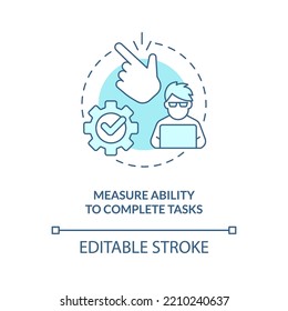 Measure ability to complete tasks turquoise concept icon. Efficient website design abstract idea thin line illustration. Isolated outline drawing. Editable stroke. Arial, Myriad Pro-Bold fonts used