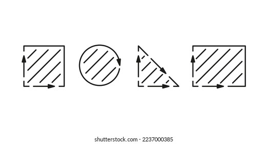 Measure area of shape square, triangle, circle and rectangle, size inside m2 icon set. Measuring surface dimension sign. Dimension of place with length and width arrow. Quantity square metre of space