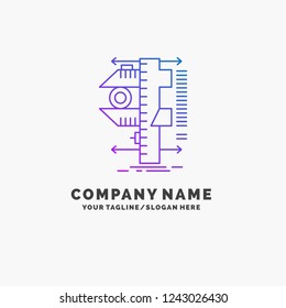 measure, caliper, calipers, physics, measurement Purple Business Logo Template. Place for Tagline