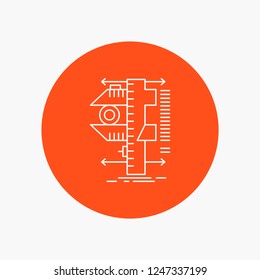measure, caliper, calipers, physics, measurement White Line Icon in Circle background. vector icon illustration