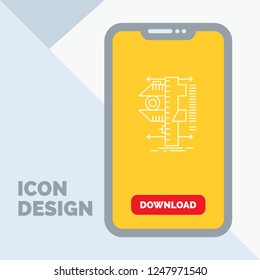 measure, caliper, calipers, physics, measurement Line Icon in Mobile for Download Page