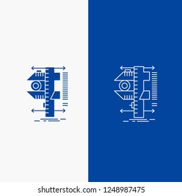 measure, caliper, calipers, physics, measurement Line and Glyph web Button in Blue color Vertical Banner for UI and UX, website or mobile application