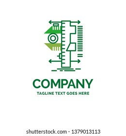 measure, caliper, calipers, physics, measurement Flat Business Logo template. Creative Green Brand Name Design.