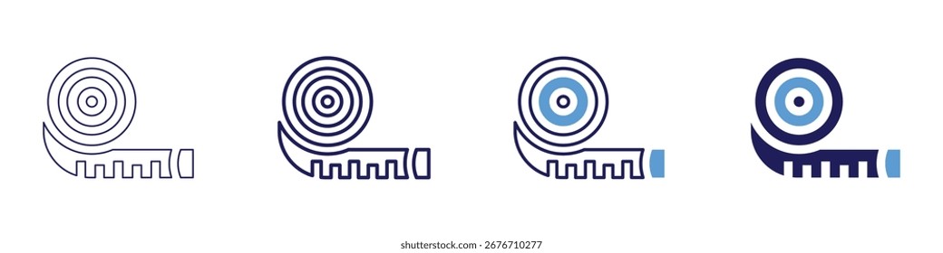 Aktuelles Symbol in 4 verschiedenen Stilen messen. Dünne Linie, Linie, Fette Linie, Duotone. Duotone-Stil. Bearbeitbarer Strich.