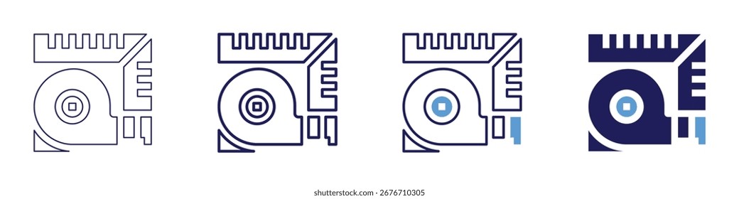 Ícone Medir profundidade em 4 estilos diferentes. Linha Fina, Linha, Linha Negrito, Duotônico. Estilo duotônico. Traçado editável.