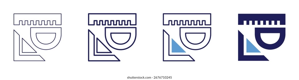 Ícone de erro de medida em 4 estilos diferentes. Linha Fina, Linha, Linha Negrito, Duotônico. Estilo duotônico. Traçado editável.