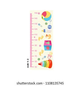 Measure growth, meter, children's elements, growth. Vector illustration.