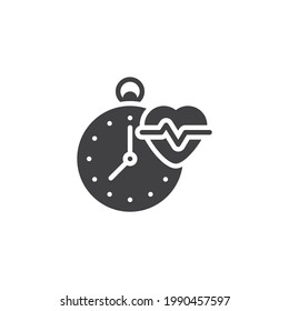Messen Sie das Herz-Vektorsymbol. volles Flachzeichen für mobiles Konzept und Webdesign. Stoppt die Uhr und Herzschlag Glyph-Symbol. Symbol, Logo-Abbildung. Vektorgrafik