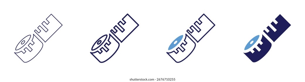 Messen Sie die Höhe Symbol in 4 verschiedenen Stilen. Dünne Linie, Linie, Fette Linie, Duotone. Duotone-Stil. Bearbeitbarer Strich.