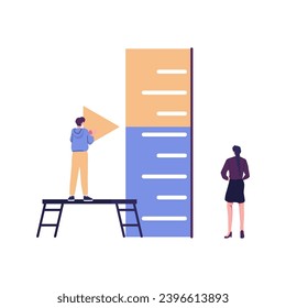 measure how many have reached the goal, the goal has reached the level flat vector illustration