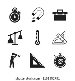 measure icon. 9 measure vector icons set. weights, tool box and set square icons for web and design about measure theme