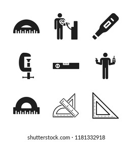 measure icon. 9 measure vector icons set. thermometer, protractor and level icons for web and design about measure theme