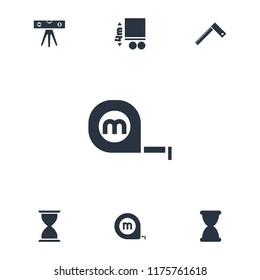 Measure icon. collection of 7 measure filled icons such as hourglass, ruler, tape, level ruler. editable measure icons for web and mobile.