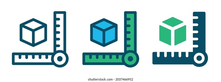 Measure icon. Ruler with box dimension icon.