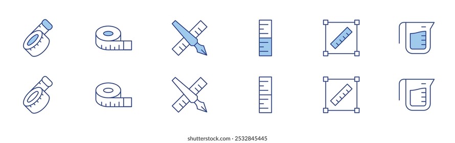 Measure icon set in two styles, Duotone and Thin Line style. Editable stroke. height, tape measure, size, water, measuring tape, edit tool.
