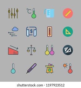 measure icon set. vector set about thermometer, levels, scale and blueprint icons set.