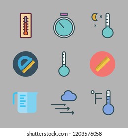 measure icon set. vector set about measuring cup, protractor, ruler and stopwatch icons set.
