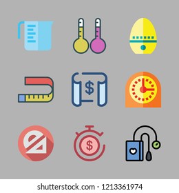 measure icon set. vector set about protractor, measuring tape, blueprint and measuring cup icons set.