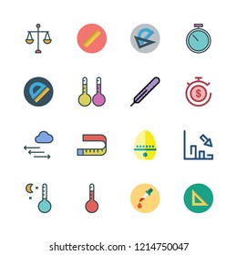 measure icon set. vector set about stopwatch, thermometers, measuring tape and thermometer icons set.