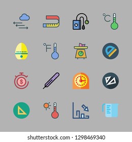 measure icon set. vector set about pressure, measuring cup, temperature and set square icons set.