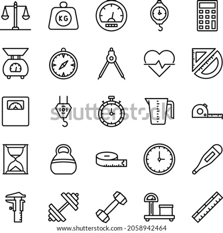 Measure icon set - vector illustration . measuring, measurement, scale, ruler, meter, weight, kg, balance, thin line icons .