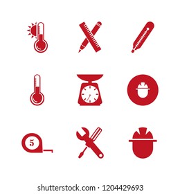measure icon. measure vector icons set ruler and pencil, builder, kitchen scale and thermometer