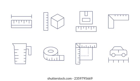 Measure icons. editable stroke. Containing length, measuring cup, measure, measuring tape, ruler, size, parcel size.