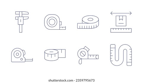 Measure icons. editable stroke. Containing flexometer, caliper, measuring tape, size, tape measure.