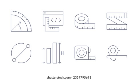 Measure icons. editable stroke. Containing angle, diameter, coding, height, measuring tape.