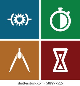 measure icons set. Set of 4 measure filled icons such as hourglass, stopwatch, pressure