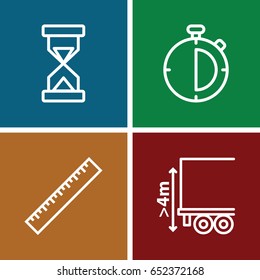 Measure icons set. set of 4 measure outline icons such as ruler, cargo height, hourglass
