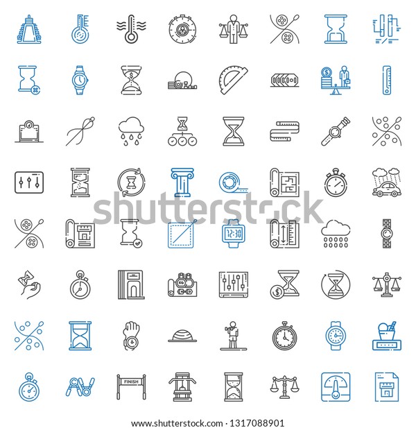 measure icons set. Collection of measure with\
blueprint, voltmeter, balance, hourglass, gym, finish, exercise,\
stopclock, weight, watch, stopwatch. Editable and scalable measure\
icons.