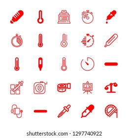 measure icons set with sphygmomanometer, thermometer high temperature and dropper vector set