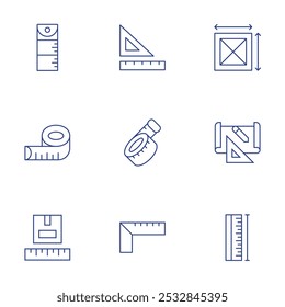 Measure icons set. Thin Line style, editable stroke. area, drawing, length, ruler, rulers, tape measure, measuring tape, parcel size.