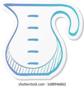 Measure jug icon in sticker color style. Cooking utensil glass liquid kitchen