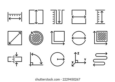 Iconos de línea de medida y longitud. Conjunto de iconos Escalar y Tamaño. Colección de iconos de trazo modificable del vector relacionado con la medición.