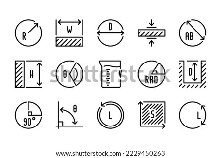 Measure and Length line icons. Scale and Size with Notation for mathematical measurements icon set. Measurement related vector editable stroke icon collection.