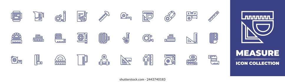 Measure line icon collection. Editable stroke. Vector illustration. Containing measuring tape, measure tape, meter, ruler, rulers, height, measure cup, tape measure, measuring jar.