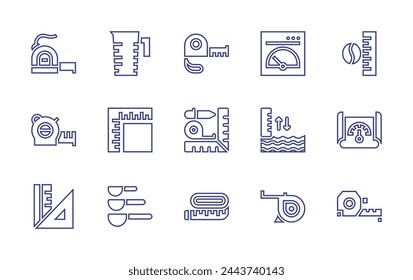 Measure line icon set. Editable stroke. Vector illustration. Containing ruler, water level, coffee beans, meter, dashboard, measuring cup, measuring tape, tape measure, measurement, measuring spoons.