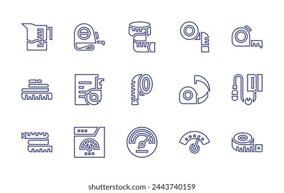 Measure line icon set. Editable stroke. Vector illustration. Containing measuring tape, measure tape, speedometer, hypertension, measure cup, project, tools and utensils.