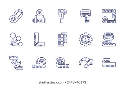 Measure line icon set. Editable stroke. Vector illustration. Containing speedometer, measuring tape, gear, ruler, measuring tool, measure cup, caliper.